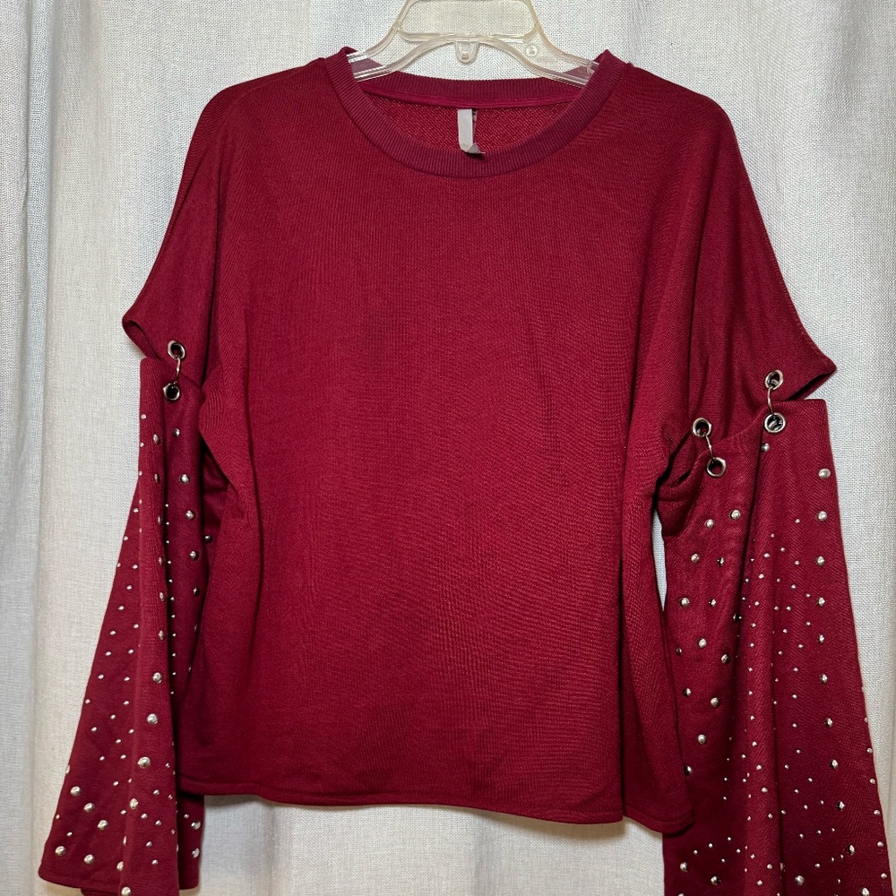 Burgundy AVEC Sweater with Beaded Sleeves